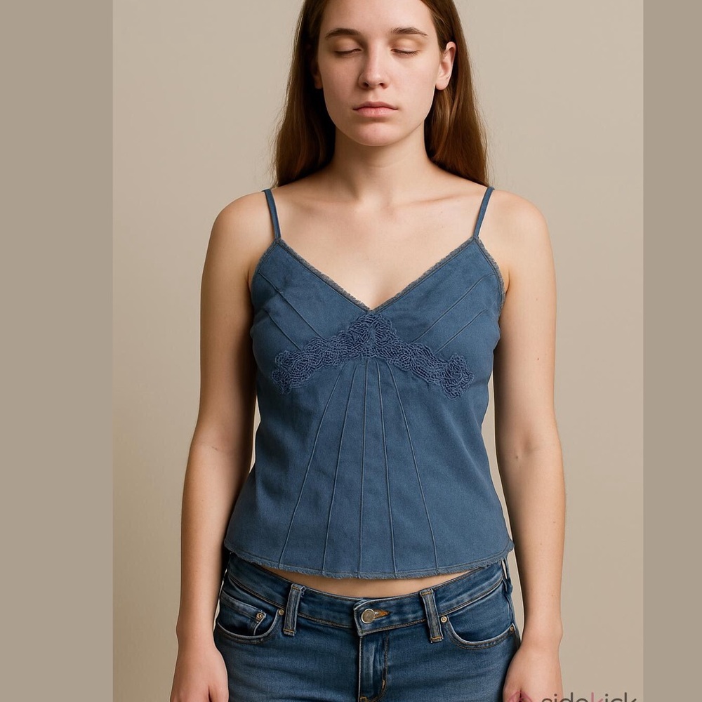 No Boundaries Blue Lace-Trim V-Neck Camisole